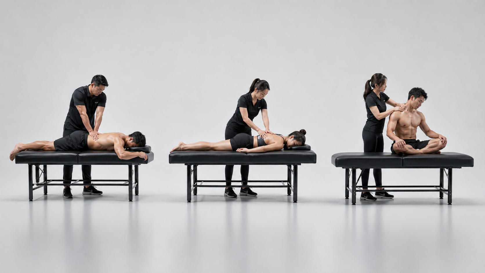深部リリースの施術シーンを3つ並べたビジュアル